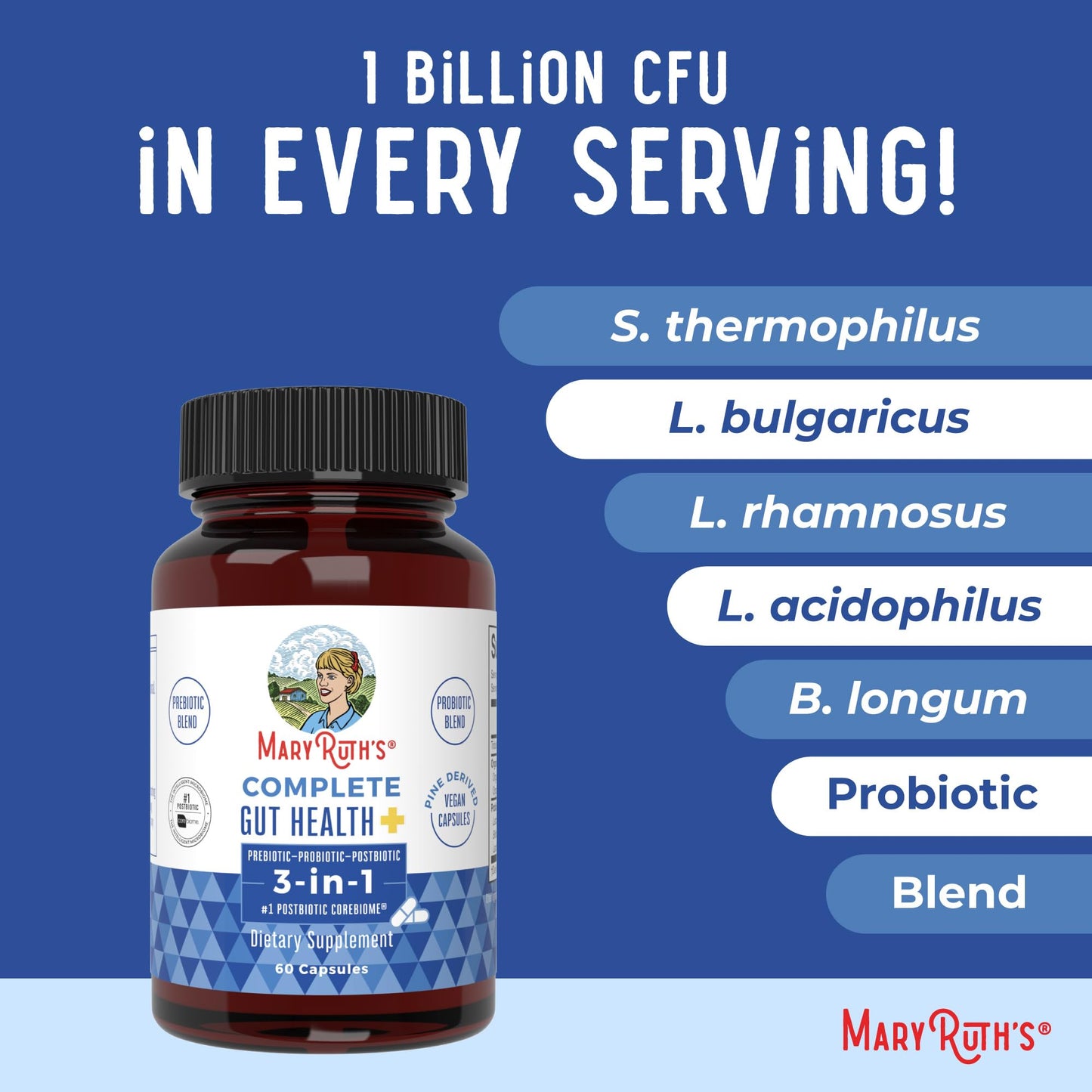 MaryRuth's allergy friendly daily probiotic supplement back panel view