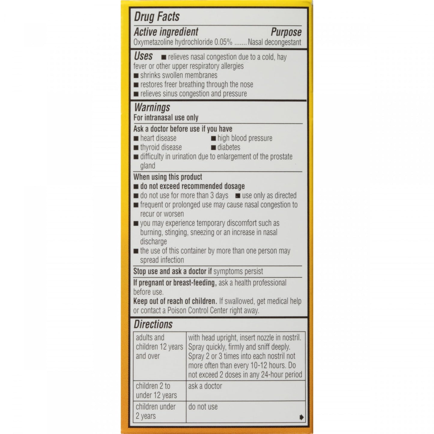 Dristan twelve hour relief sinus congestion spray box overview