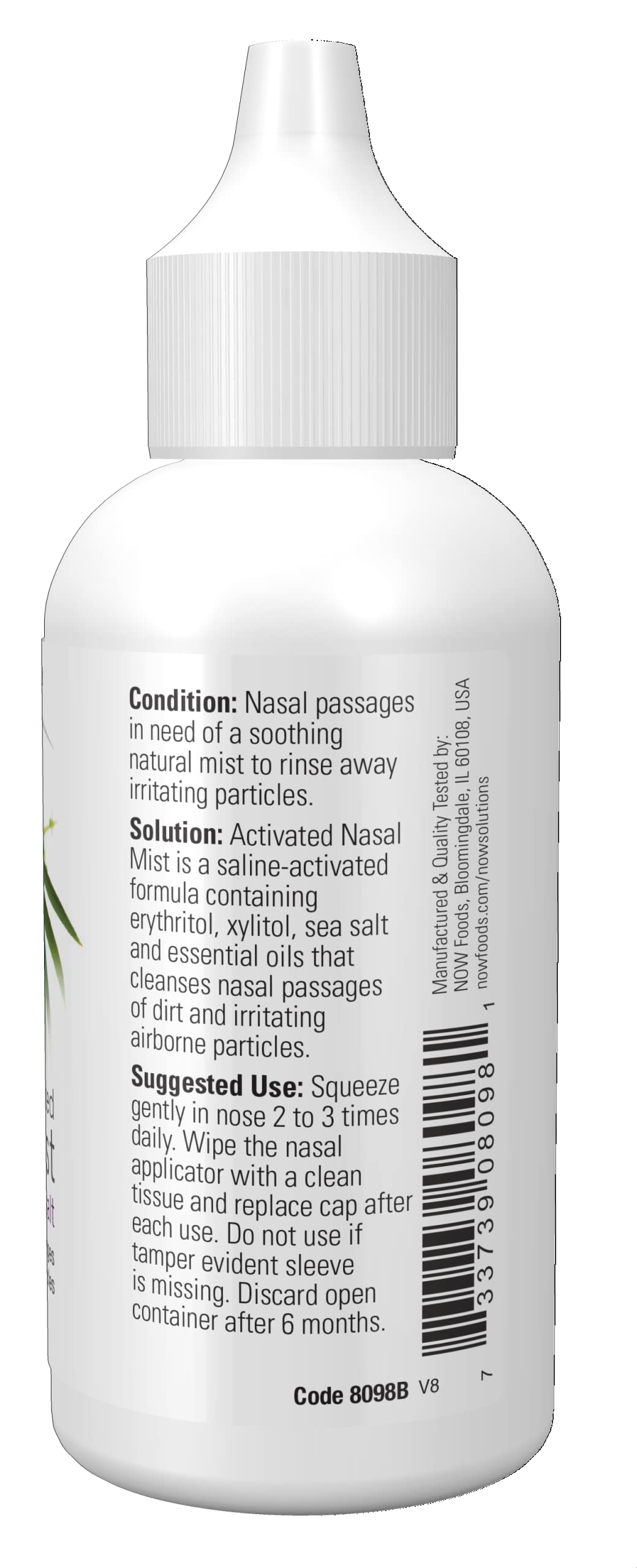 NOW Solutions Activated Nasal Mist 2 Fluid Ounce bottle showing ingredient panel