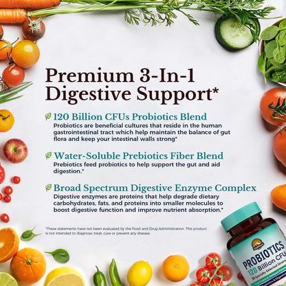 Vitalitown premium probiotics with added prebiotics and digestive enzymes supplement details side view