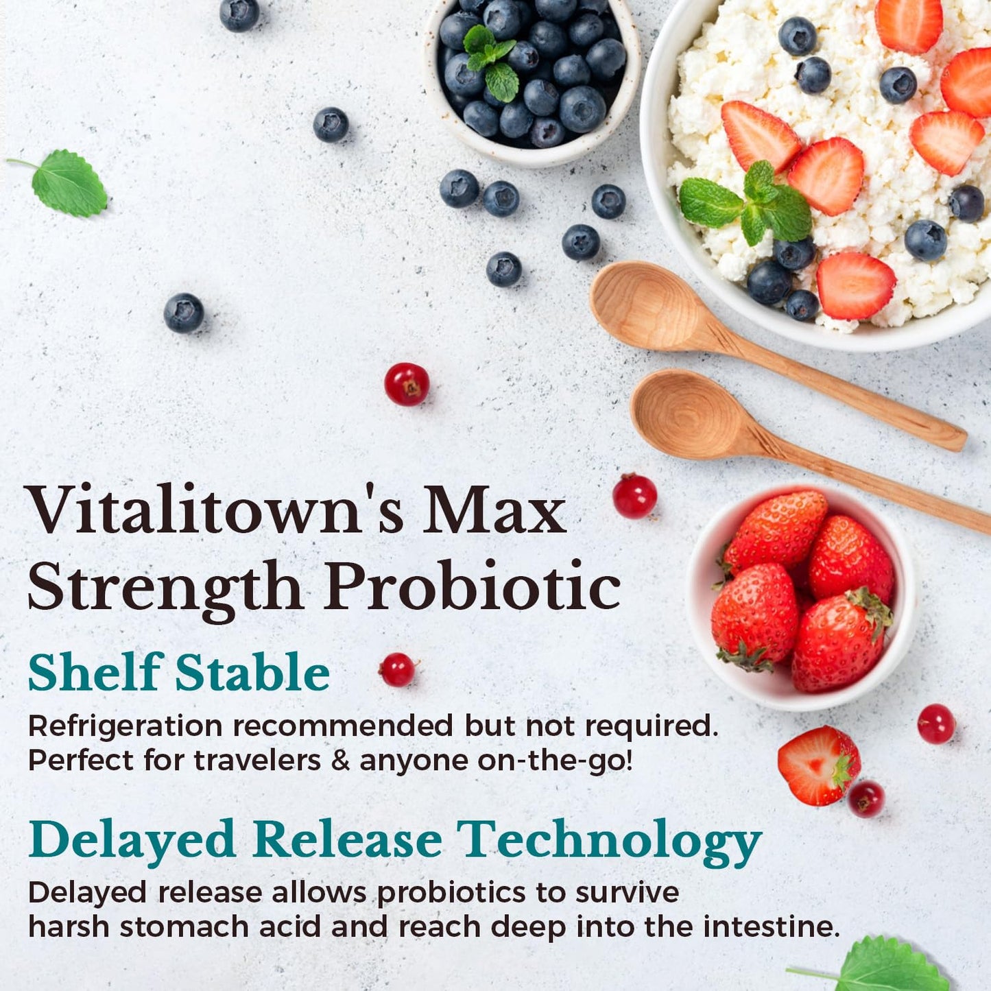 Vitalitown non-GMO vegan probiotics delayed release capsules supplement clean formulation facts