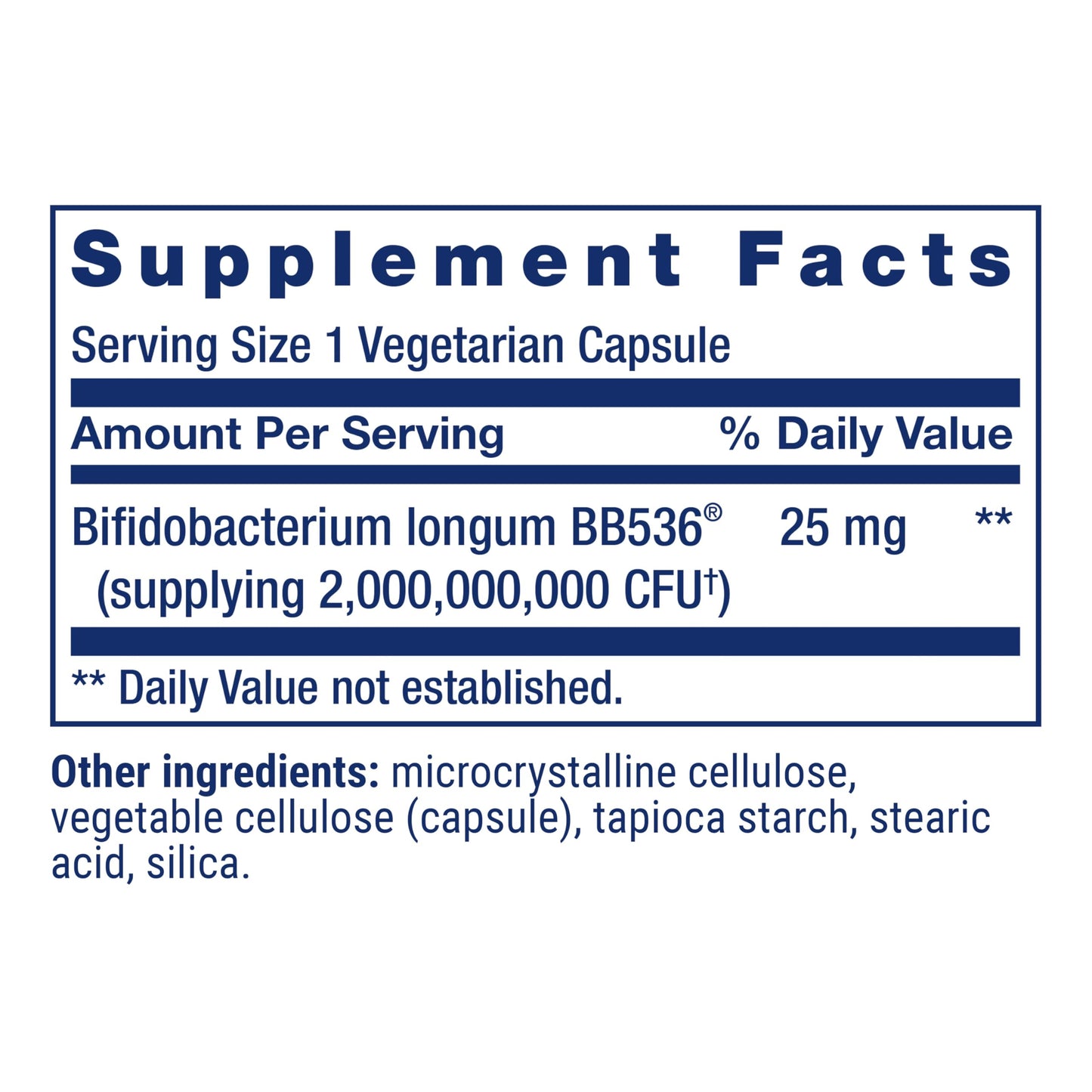 Life Extension Bifidobacterium longum BB536 2 billion CFU capsules close up view