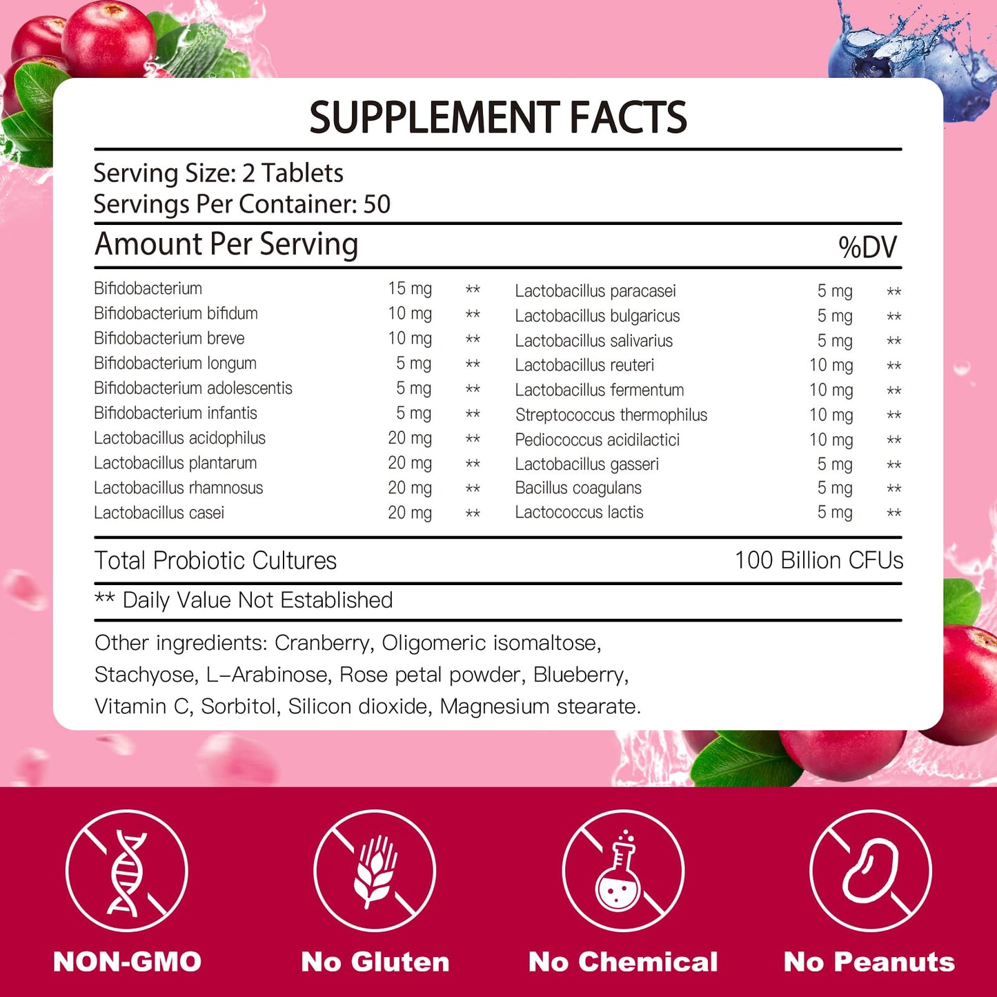 Nature Target womens probiotic supplement 100 tablets packaging showing ingredient details