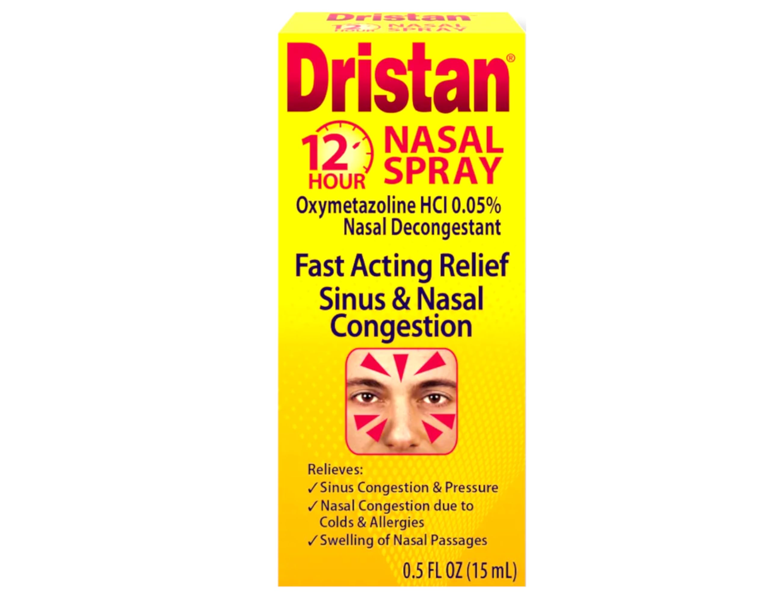 Dristan 0.50 Ounce decongestant spray pack of 4 showing active ingredient oxymetazoline hydrochloride details