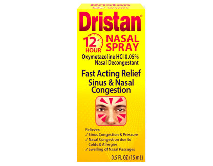 Dristan 0.50 Ounce decongestant spray pack of 4 showing active ingredient oxymetazoline hydrochloride details
