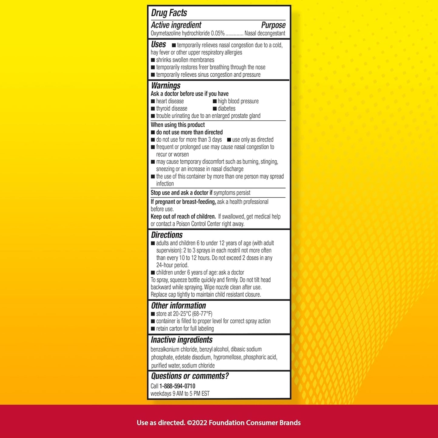 Dristan nasal decongestant multipack showing clear application guidelines and warnings on the back label