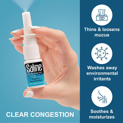 Sterile salt water decongestant mist for newborn stuffy nose care