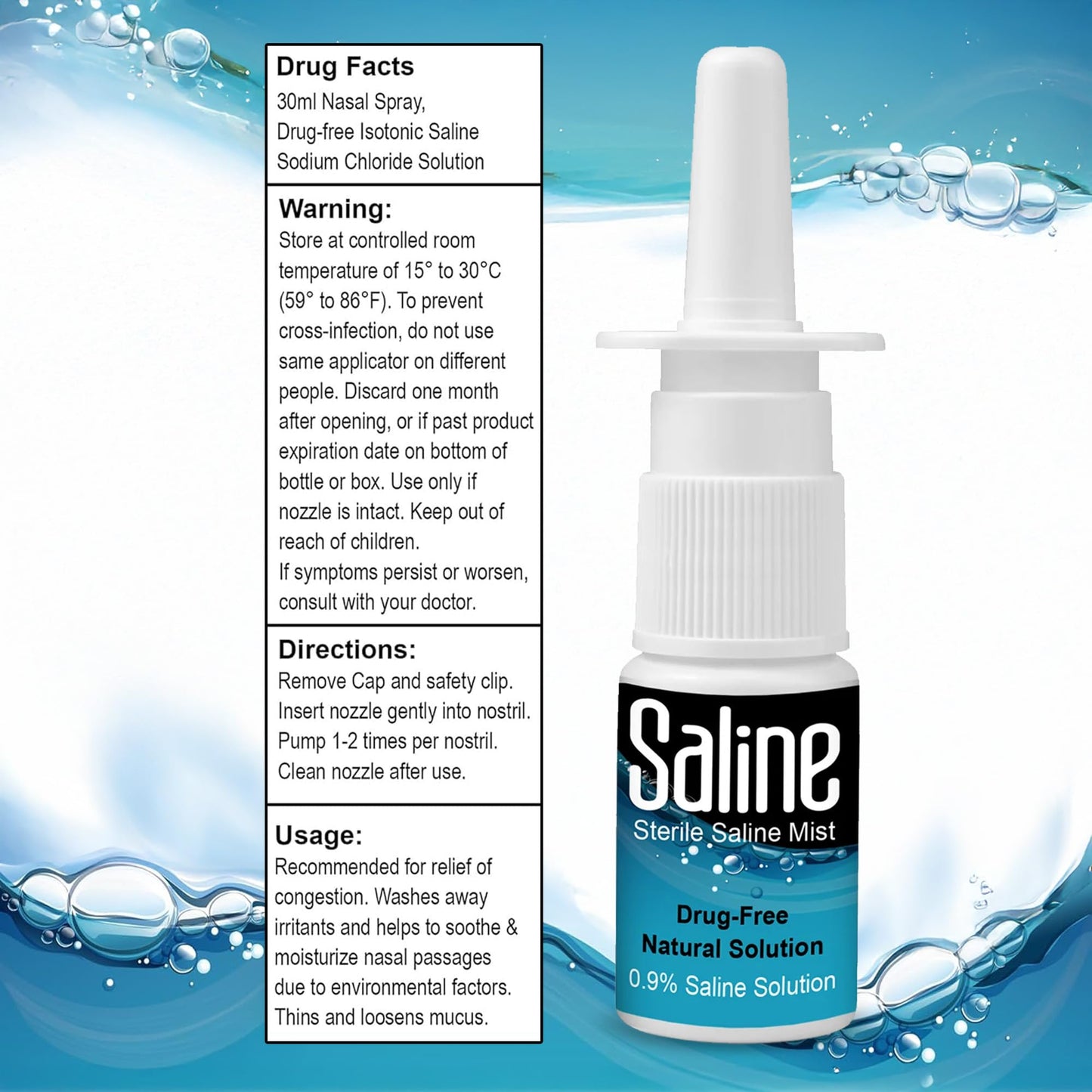 Isotonic sodium chloride baby nasal wash travel friendly pump spray
