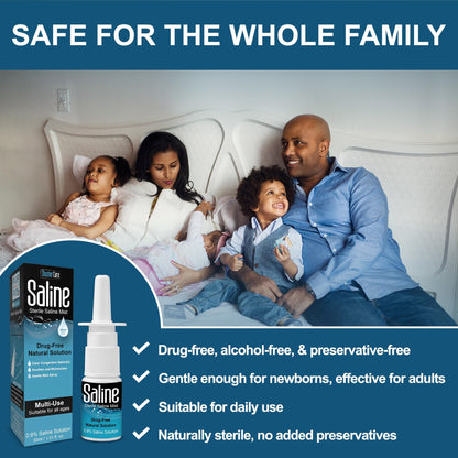 Premium imported family saline nasal spray for clearing mucus blocks