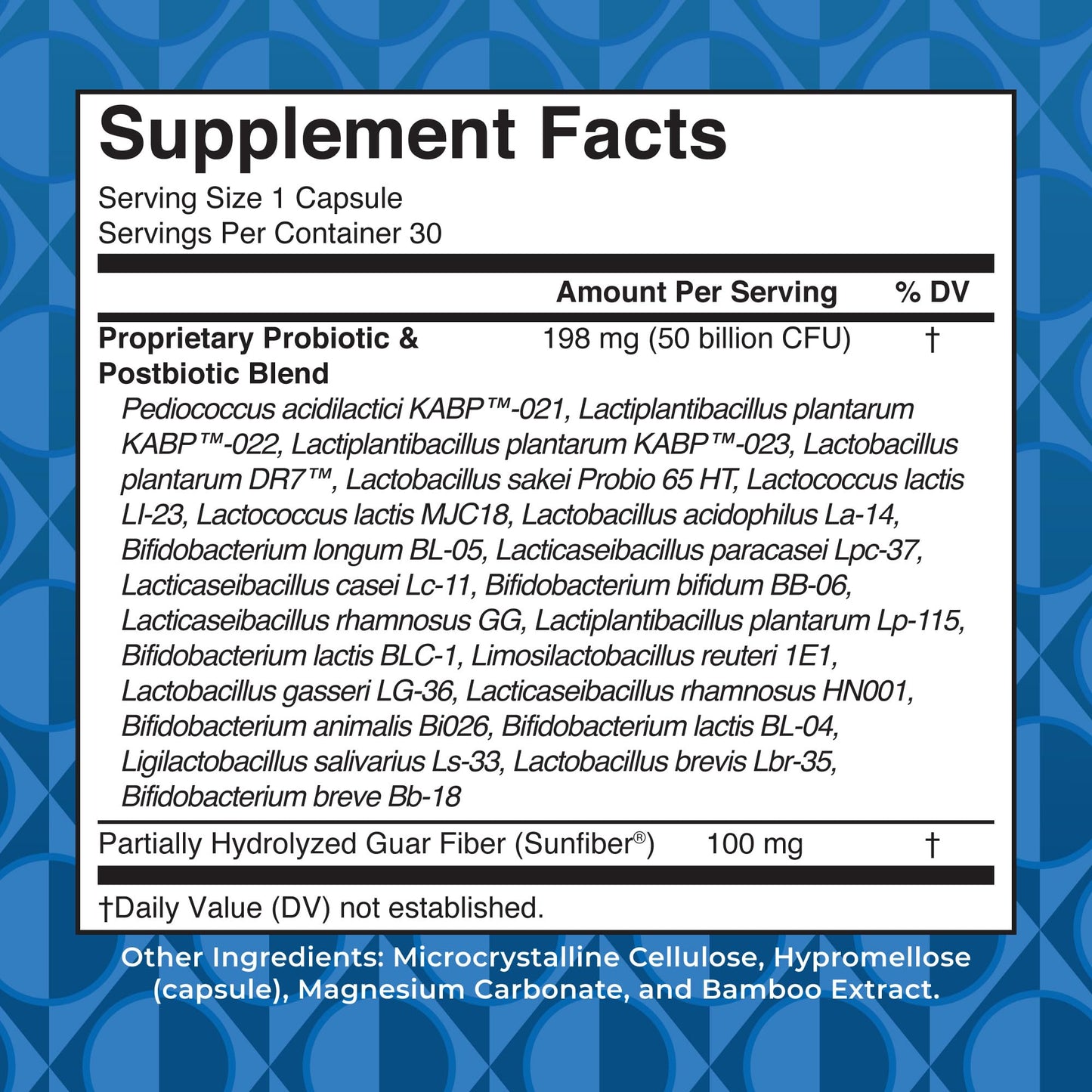 MaryRuth Organics 50 Billion CFU daily digestive supplement packaging showing ingredient details