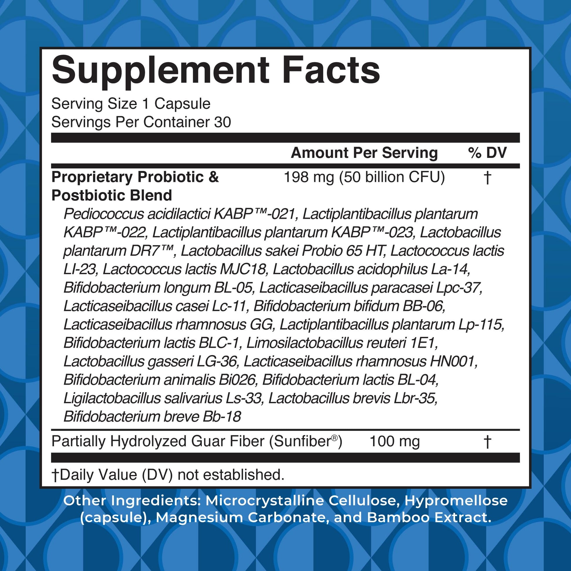 MaryRuth Organics 50 Billion CFU daily digestive supplement packaging showing ingredient details