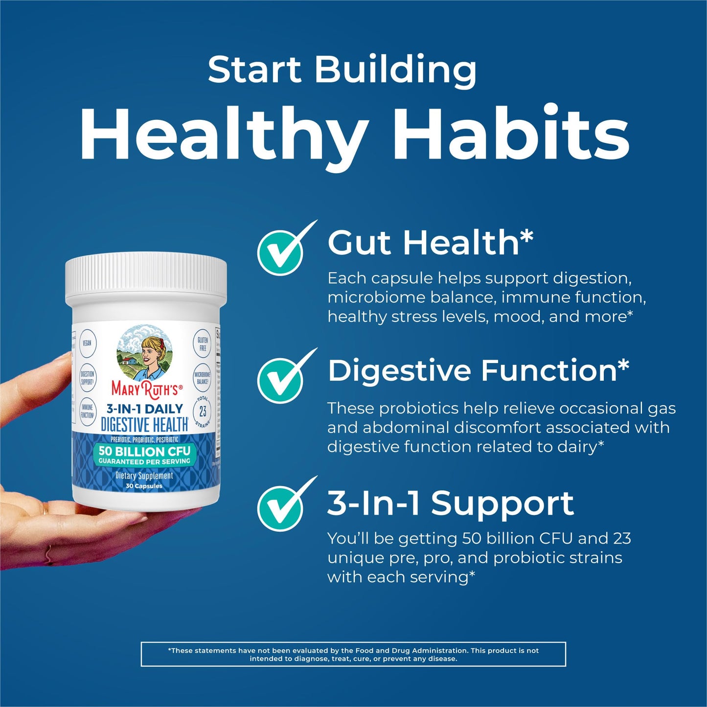 Premium MaryRuth Organics vegan probiotic supplement bottle with 23 unique strains