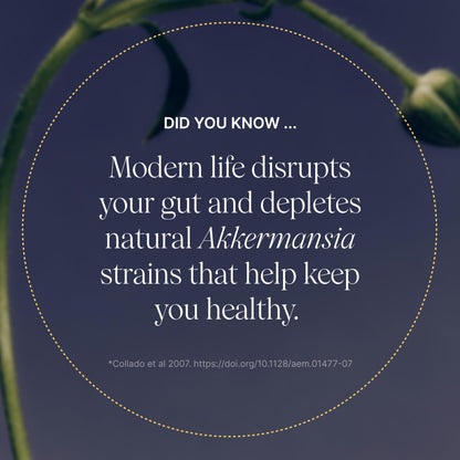 Pendulum Akkermansia dietary supplement bottle angled view showing clear serving size information
