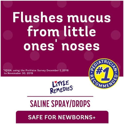 Close up of Little Remedies baby nose drops bottle demonstrating the dual spray and dropper cap