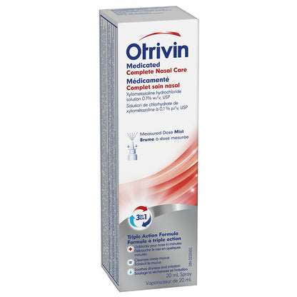 Imported Otrivin 0.1 percent xylometazoline hydrochloride bottle side label with usage instructions