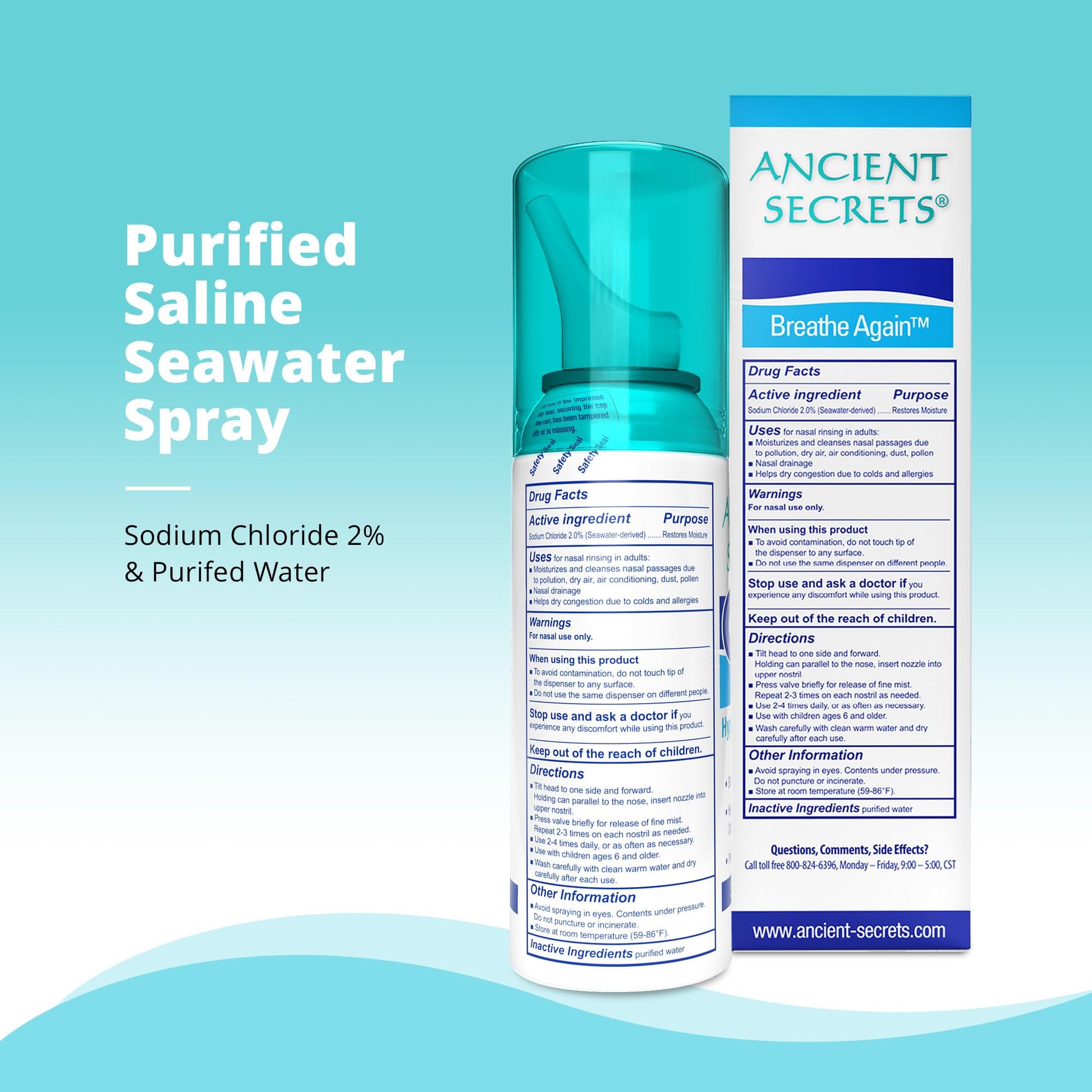 Authentic imported Ancient Secrets seawater nasal spray for natural congestion care