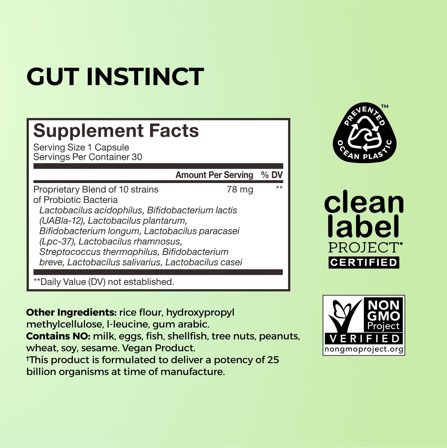 Back label of HUM Gut Instinct showing supplement facts and ingredient list