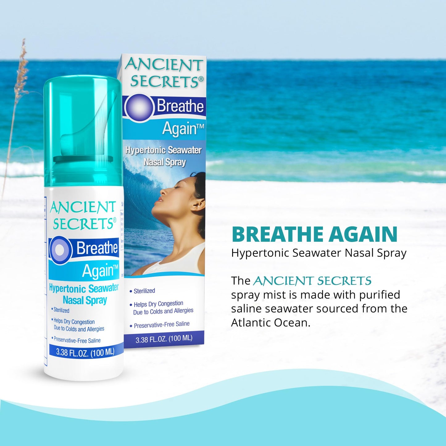 Ancient Secrets natural allergy and sinus relief spray bottle clear protective cap