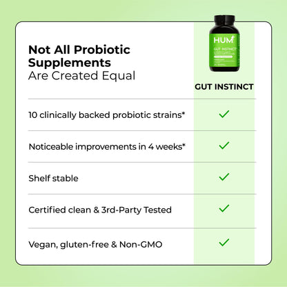 Close up of the non GMO and vegan icons on the HUM probiotic bottle