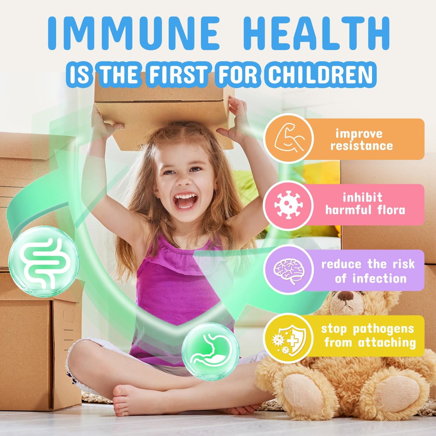 Back label of ZEBORA kids probiotic supplement showcasing delay release technology and usage directions