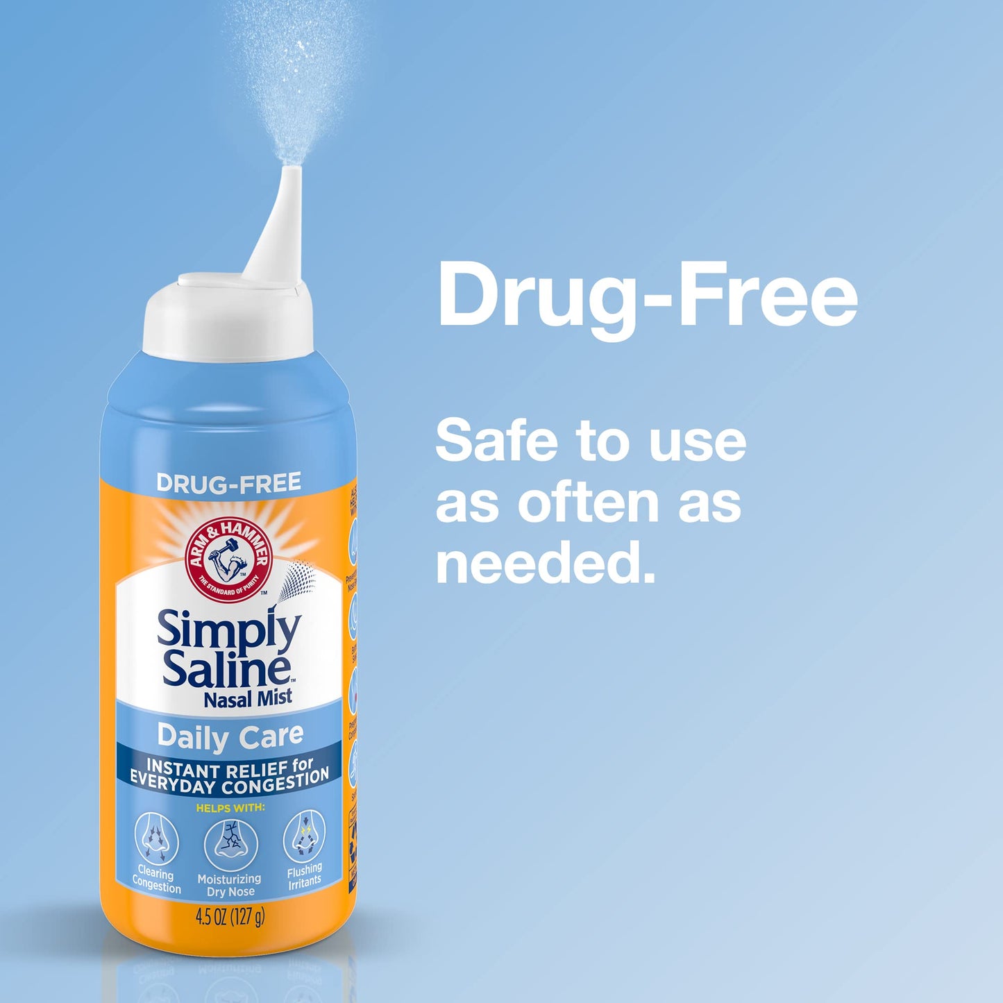 Arm And Hammer daily care saline spray for flushing out dust and nasal irritants
