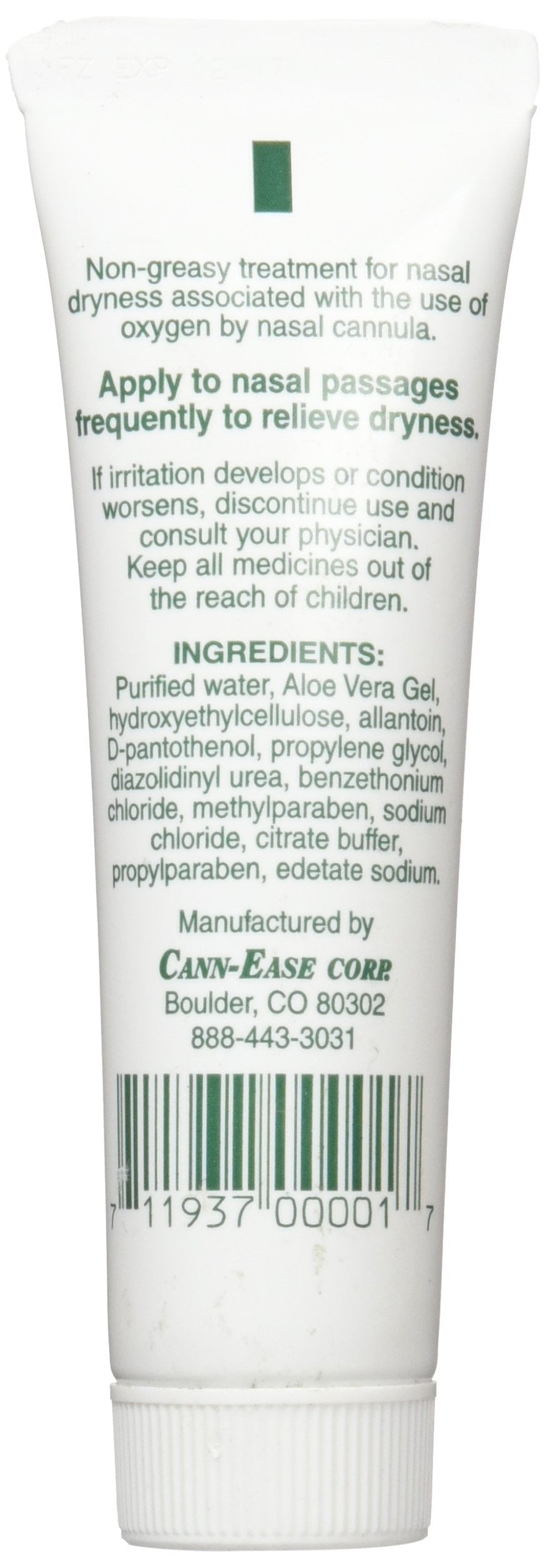 Cann-Ease Nasal Moisturizing Gel packaging showing aloe vera and allantoin ingredients