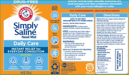 Authentic USA imported Arm And Hammer nasal spray box displaying ingredient list