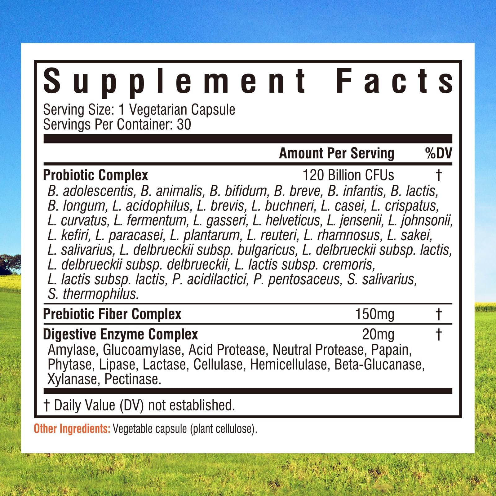 Innate Vitality 3-in-1 probiotic capsules packaging displaying 34 strains