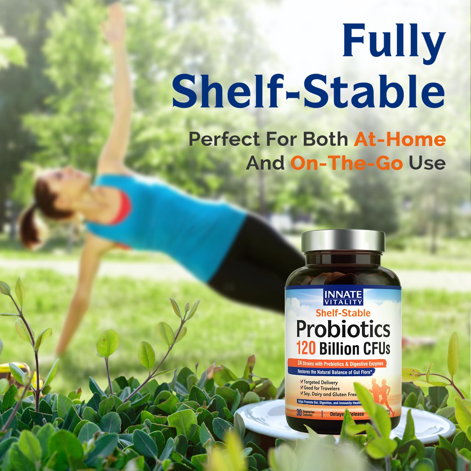 Innate Vitality non GMO gluten free probiotics bottle on display