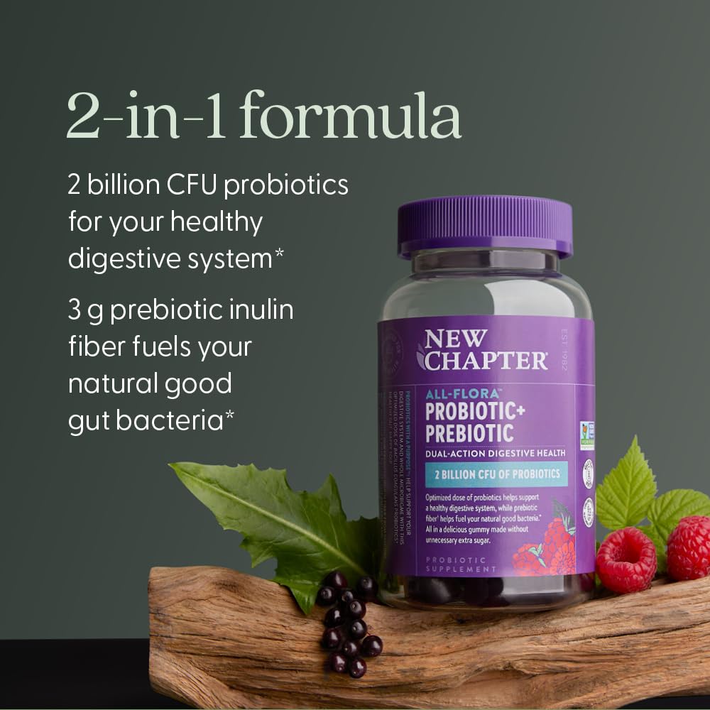 New Chapter Probiotic Gummies supplement facts and clean vegan ingredients label overview.
