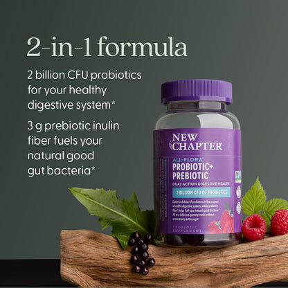 New Chapter Probiotic Gummies supplement facts and clean vegan ingredients label overview.