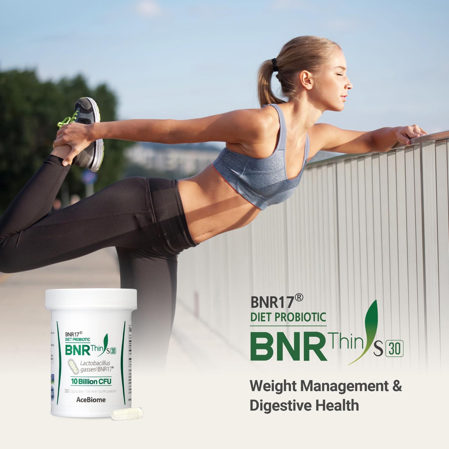 Back label of AceBiome BNRThin S30 showcasing the clear ingredients list and directions for daily use.