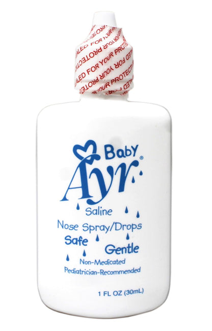 AYR Baby Saline infant nasal moisturizer one fluid ounce packaging details
