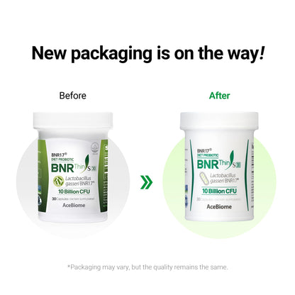 Full product lineup of AceBiome BNRThin S30 highlighting its role as a premium digestive companion probiotic.