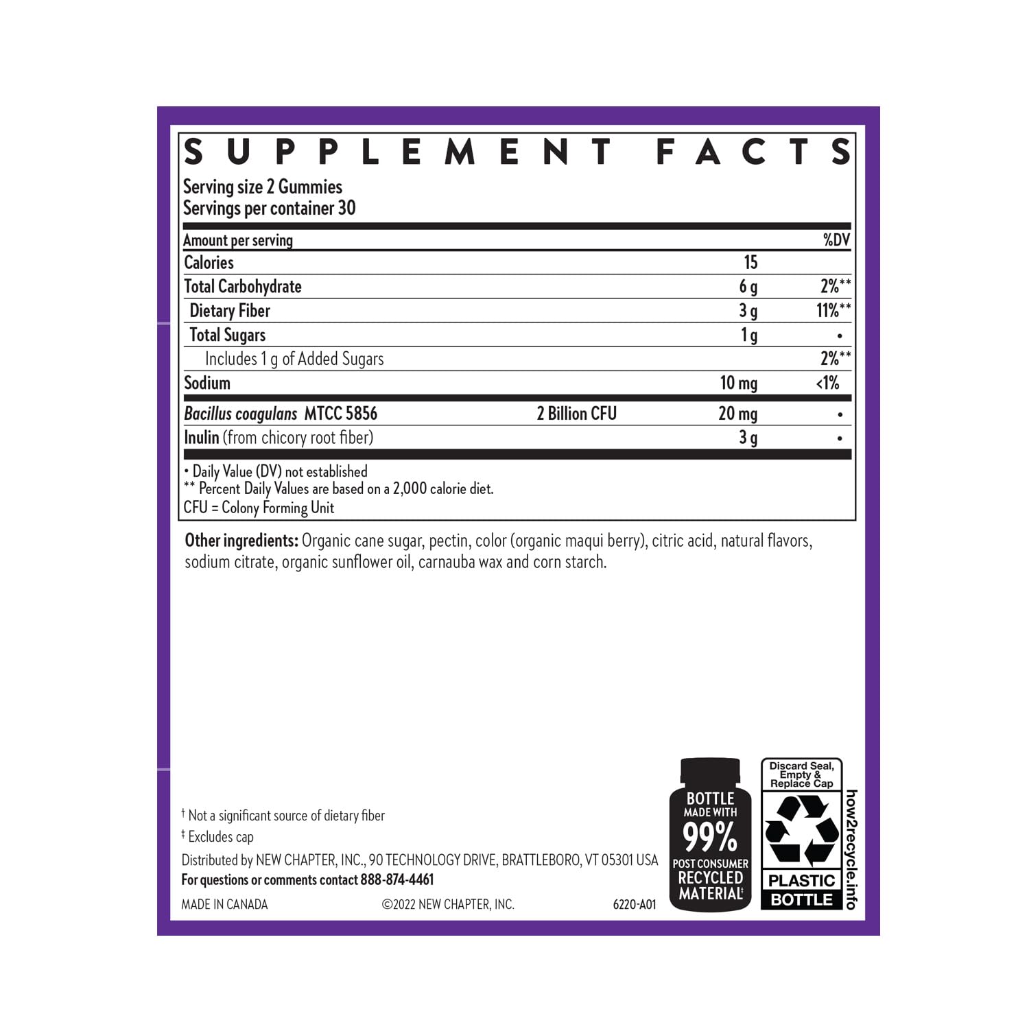 New Chapter Bacillus coagulans probiotic and prebiotic inulin fiber formulation display.