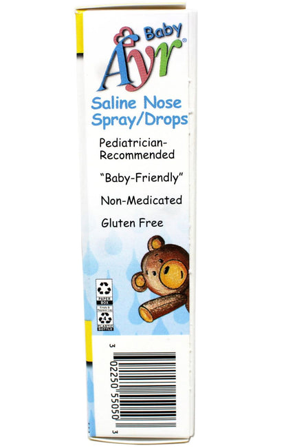 Authentic AYR Baby Saline Nasal Drops directions and ingredients panel view