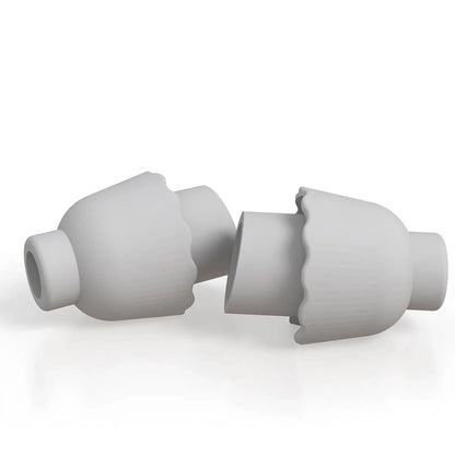 Hygienic personal care accessories showing two white soft rubber nose pillow attachments