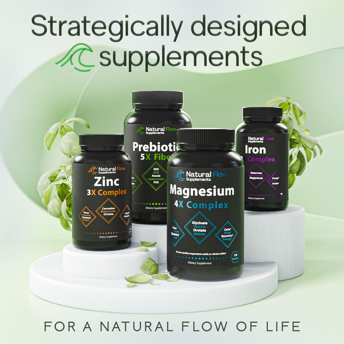 Full range product shot of Natural Flow dietary supplements imported authentic from USA for Indian consumers.