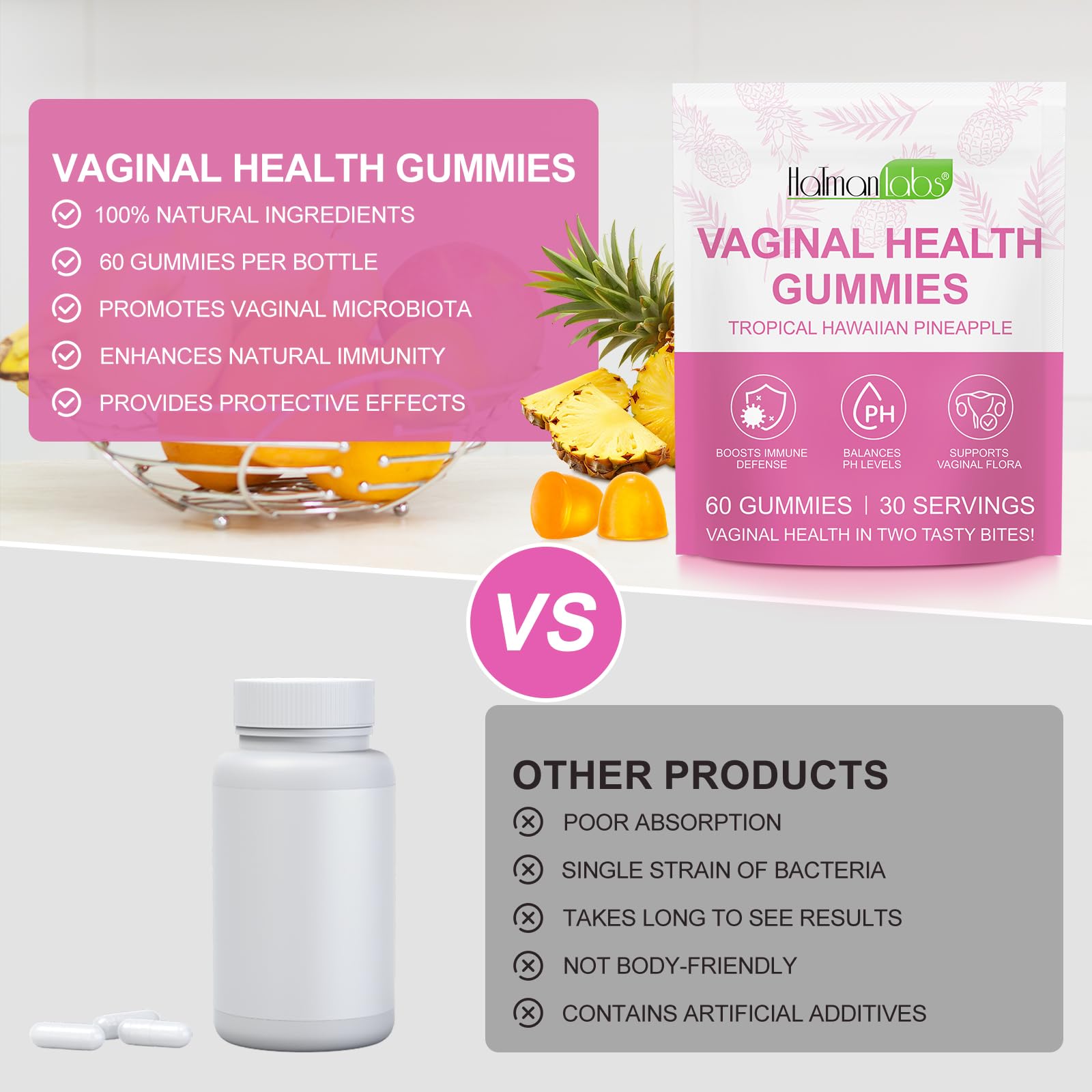 Mxczbsm intimate health pineapple gummies 60 count container back view instructions