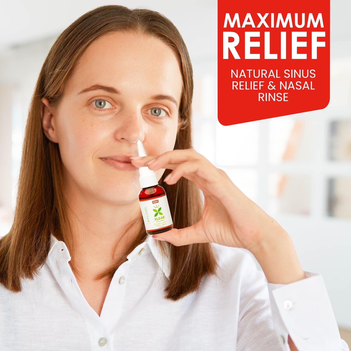 Xlear MAX natural sinus alternative spray bottle for severe allergy head pressure