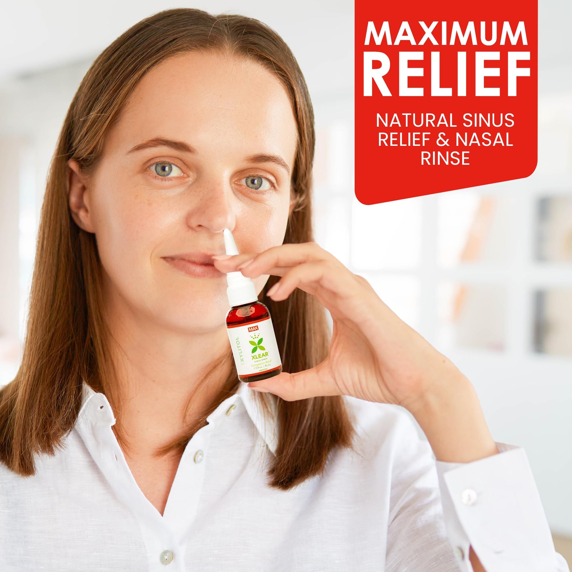 Xlear MAX natural sinus alternative spray bottle for severe allergy head pressure