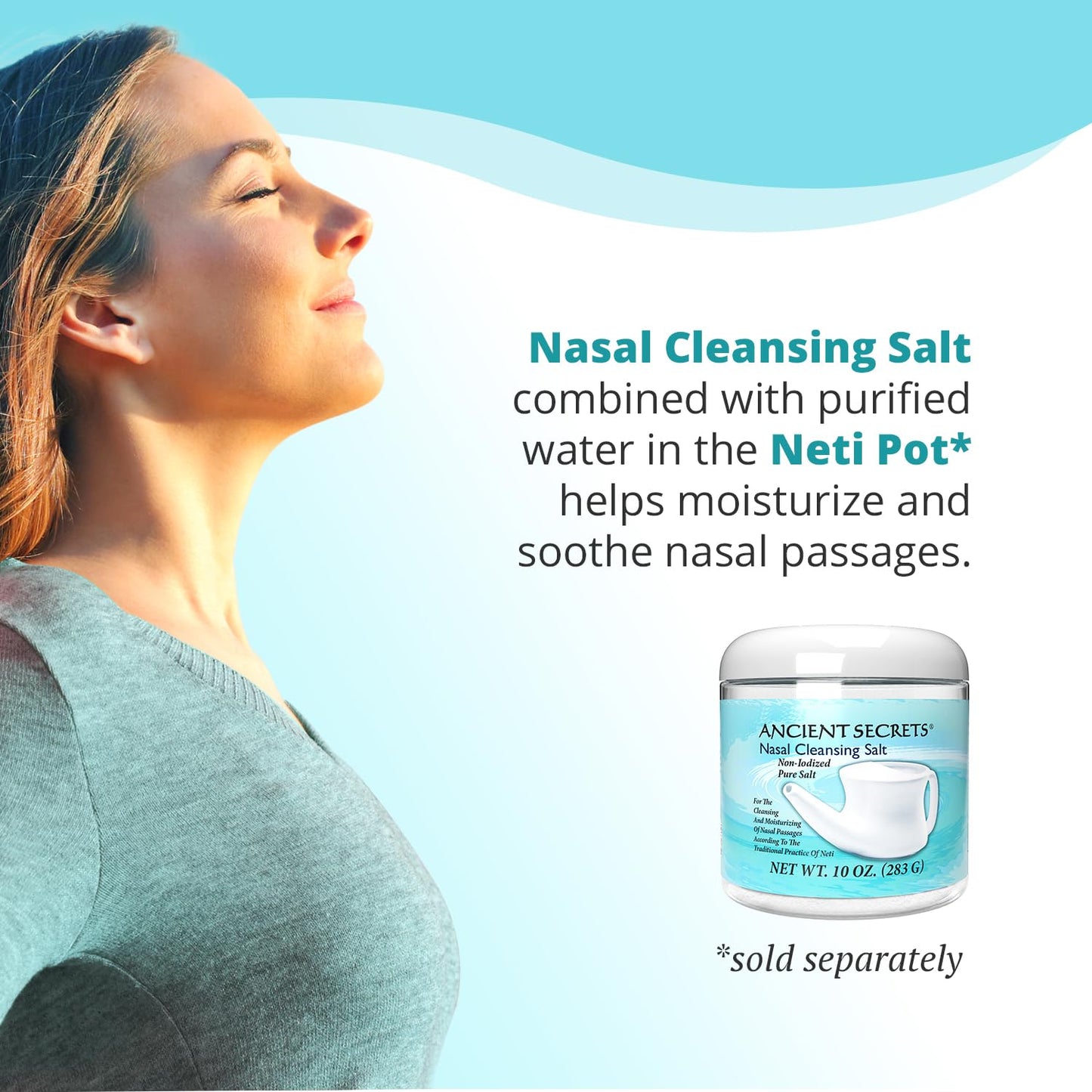 Ancient Secrets 10 ounce nasal cleansing salt jar packaging details