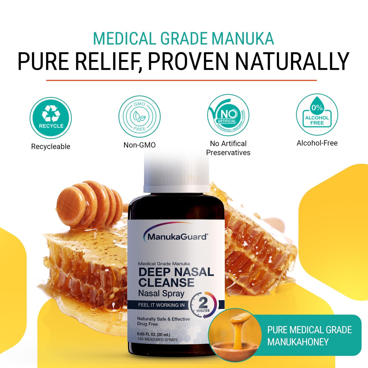 ManukaGuard Deep Nasal Cleanse MGO 600 spray bottle showing product details and size.