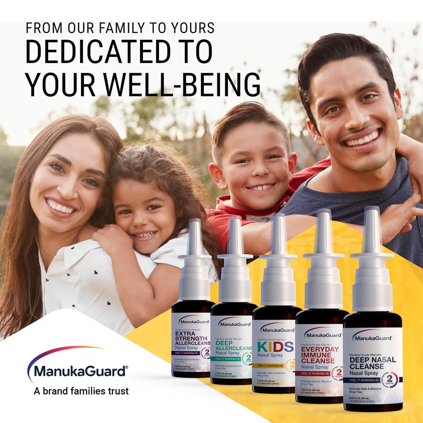 ManukaGuard 0.65 fluid ounce nasal spray bottle for daily environmental defense.