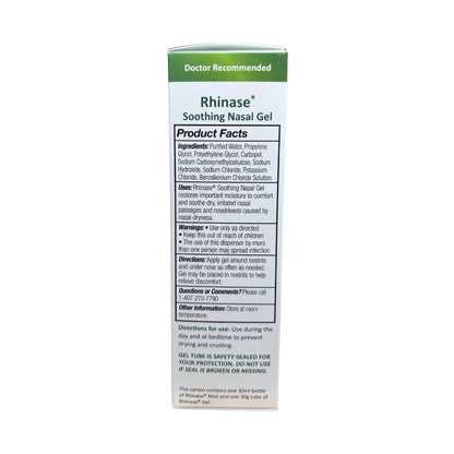 Side view of Rhinase Combo Pack packaging showcasing the dual salt ingredient information for nasal hydration.