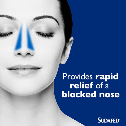 Sudafed non drowsy nasal spray bottle with metered dose pump nozzle.
