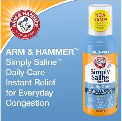 Authentic imported Simply Saline instant relief nasal spray close up of nozzle design