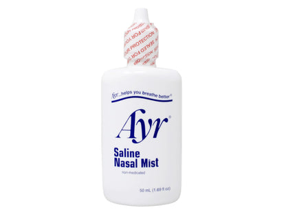 Ayr Isotonic Saline Spray ingredients and usage instructions on the label.