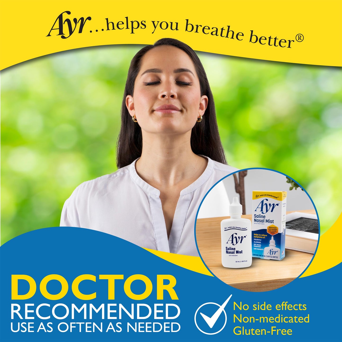 Ayr Nasal Mist 1.69 Fluid Ounce bottle for allergy relief.