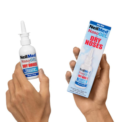 NeilMed NasoGel 30ml spray bottle highlighting its water-soluble formula for CPAP and oxygen users.